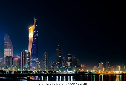 Kuwait city/Kuwait - July 27th 2019: A view of the kuwait city skyline at the night