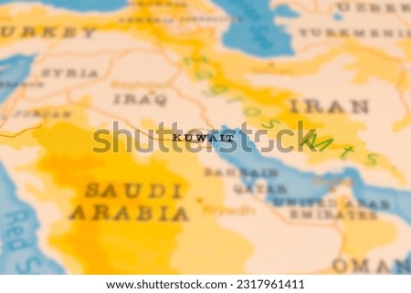 Kuwait in Focus on a Tilted Map.