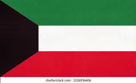 Kuwait national fabric flag, textile background. Symbol of international world asian arab country. State official kuwaiti sign.
