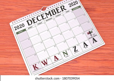 Kwanzaa December 2020 Calendar On Wood Table