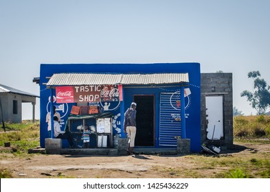 KwaZulu Natal, South Africa - August 20, 2013: African Typical Shop Market Along The Street. African Lifestyle And Culture.