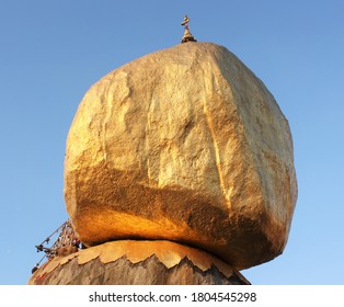 Kyaiktiyo Pagoda Or Golden Rock Pagoda, A Buddhist Pilgrimage Site In Myanmar