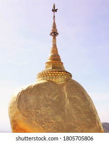 Kyaiktiyo Pagoda Or Golden Rock Pagoda, A Buddhist Pilgrimage Site In Myanmar