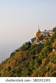 Kyaiktiyo Pagoda Or Golden Rock Pagoda, A Popular Buddhist Pilgrimage Site In Myanmar