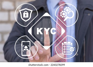 KYC or know your customer with business verifying the identity of its clients concept. Identification bank client, analysis risk and trust business, anti laundering. E-KYC technology. - Shutterstock ID 2243278299