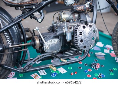 Kyiv city, Ukraine - September 10, 2016 : The fourth international festival of custom culture, masters and technique amateurs. Exhibits cars motorcycles bicycles