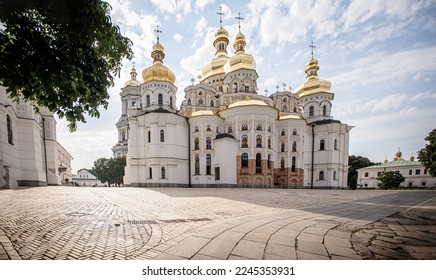 Kyiv Pechersk Lavra, Holy Dormition cathedral. Main temple of Kyiv Monastery of Caves, Ukraine. Rear view, with old authentic masonry. UNESCO World Heritage Site - Shutterstock ID 2245353931