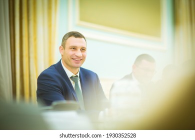 Kyiv, Ukraine - 03.26.2016: Mayor Of Kiev And Former Professional Boxer Vitaliy Klitschko Smiles While Sitting In A Suit