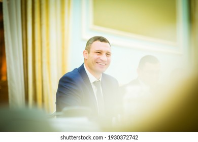 Kyiv, Ukraine - 03.26.2016: Mayor Of Kiev And Former Professional Boxer Vitaliy Klitschko Smiles While Sitting In A Suit