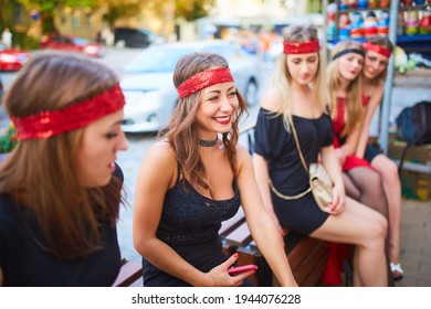 Kyiv, Ukraine - 07.04.2016: Girls Celebrate A Bachelorette Party In The City Center