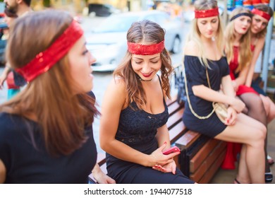 Kyiv, Ukraine - 07.04.2016: Girls Celebrate A Bachelorette Party In The City Center