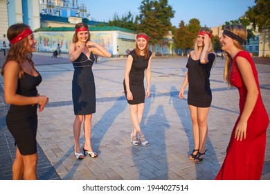 Kyiv, Ukraine - 07.04.2016: Girls In The City Center Celebrate A Bachelorette Party