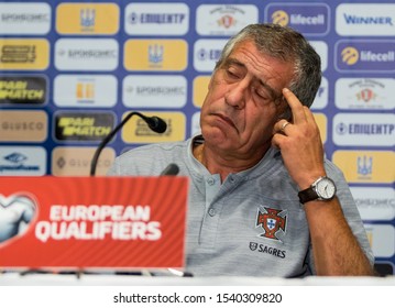 Kyiv, Ukraine - 14th Of October, 2019: Head Coach Of Porugal Fernando Santos On A Pre-match Press Conference At NSC Olmpiyskiy Stadium 