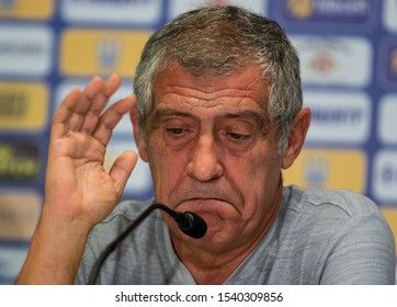 Kyiv, Ukraine - 14th Of October, 2019: Head Coach Of Porugal Fernando Santos On A Pre-match Press Conference At NSC Olmpiyskiy Stadium 