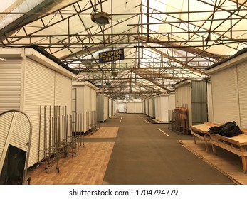 Kyiv. Ukraine. 2020-03-30. Clothing Market Troieshchyna In Kiev. Closed Market. Pandemic Halt. Coronavirus. Markets Are Quarantined. Empty Markets