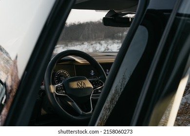 Kyiv, Ukraine - 23.01.2022: Volkswagen Touareg Car Interior