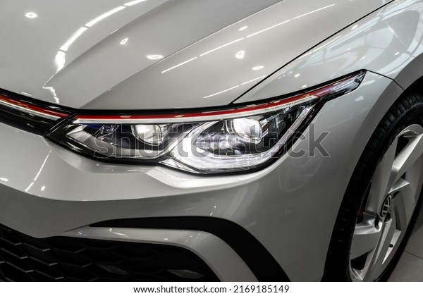 Kyiv, Ukraine - 24.08.2021: Volkswagen Golf GTI\
in a car showroom