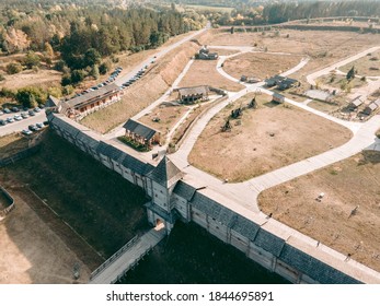 Kyiv, Ukraine 25.10.2020: Aerial View Of A Medieval Wooden Fortress