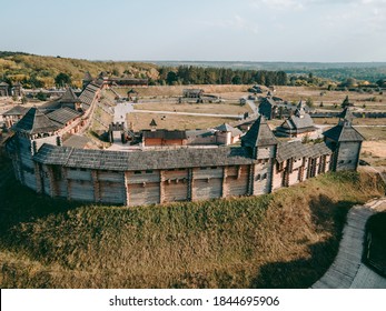 Kyiv, Ukraine 25.10.2020: Aerial View Of A Medieval Wooden Fortress