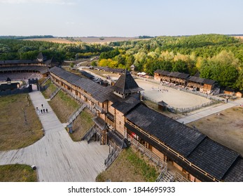 Kyiv, Ukraine 25.10.2020: Aerial View Of A Medieval Wooden Fortress