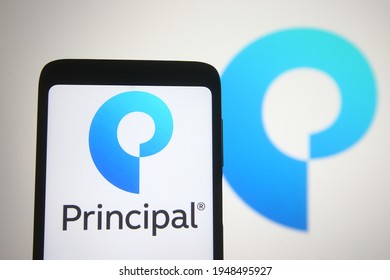 KYIV, UKRAINE - APRIL 02, 2021: In This Photo Illustration Principal Financial Group Logo Is Seen On A Mobile Phone And A Computer Screen.