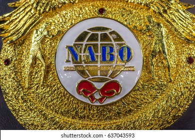 Kyiv, Ukraine - April 22, 2017: Fragment Of The Boxing NABO Championship Belt. North American Boxing Organization. Champion. Exhibition-museum Of The Klitschko Brothers In Kiev, Klitschkoexpo.