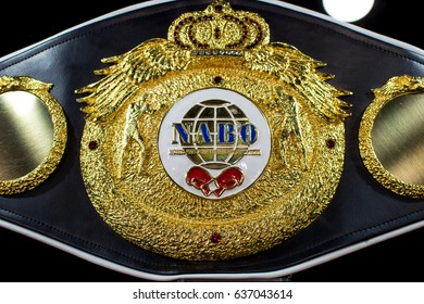 Kyiv, Ukraine - April 22, 2017: Fragment Of The Boxing NABO Championship Belt. North American Boxing Organization. Champion. Exhibition-museum Of The Klitschko Brothers In Kiev, Klitschkoexpo.