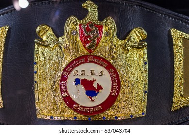 Kyiv, Ukraine - April 22, 2017: Fragment Of The Boxing NABF Championship Belt. North American Boxing Federation. Champion. Exhibition-museum Of The Klitschko Brothers In Kiev, Klitschkoexpo.