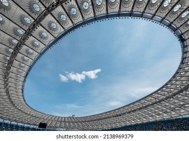 Kyiv, Ukraine - August 14 2016: Roof Of Olympic NSC Stadium In Kyiv. Dome With Oval Opening And Membranes