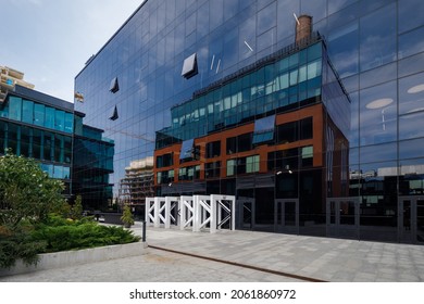Kyiv, Ukraine - August 20 2021: The modern glass buildings of the innovation district of Unit City
