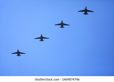 Kyiv, Ukraine - August 24, 2018: Warplanes (armored attack aircraft Su-25) in the sky during the military technique parade in Kiev. Independence day celebration. Military equipment of the armed forces - Shutterstock ID 1469874746