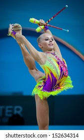KYIV, UKRAINE - AUGUST 29: Yana Kudryavtseva of Russia performs during 32nd Rhythmic Gymnastics World Championship on August 29, 2013 in Kyiv, Ukraine