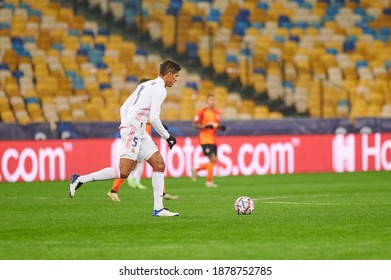 KYIV, UKRAINE - DECEMBER 1, 2020: Raphael Varane. The Football Match Of Group B Of UEFA Champions League FC Shakhtar Donetsk Vs Real Madrid FC 