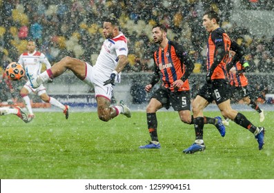 Kyiv, Ukraine - December 12th, 2018: Memphis Depay Of Lyon In Action During The UEFA Champions League Match At NSC Olimpiyskiy  