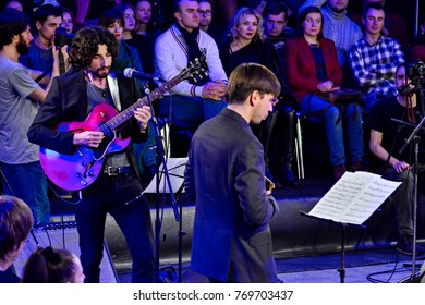 KYIV, UKRAINE -  DECEMBER 5, 2017: Guitarist Atilla Muel During Concert Jazz Kolo