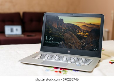 Kyiv, Ukraine - Fabruary 28th, 2017: HP Envy 13-d023cl Laptop PC (ENERGY STAR). 