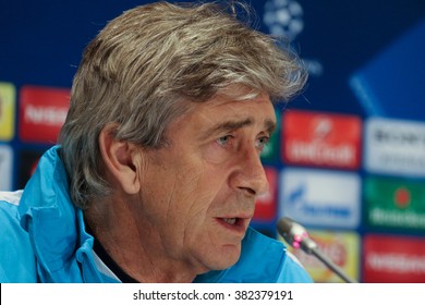 KYIV, UKRAINE - FEBRUARY 23, 2016: FC Manchester City Manager Manuel Pellegrini Attends Press-conference Before UEFA Champions League Game Against FC Dynamo Kyiv At NSC Olimpiyskyi Stadium