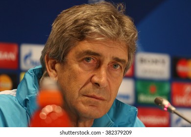 KYIV, UKRAINE - FEBRUARY 23, 2016: FC Manchester City Manager Manuel Pellegrini Attends Press-conference Before UEFA Champions League Game Against FC Dynamo Kyiv At NSC Olimpiyskyi Stadium