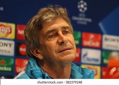 KYIV, UKRAINE - FEBRUARY 23, 2016: FC Manchester City Manager Manuel Pellegrini Attends Press-conference Before UEFA Champions League Game Against FC Dynamo Kyiv At NSC Olimpiyskyi Stadium