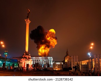 Kyiv, Ukraine; February 24 2022: Putin Attacks, There Is War In Ukraine, Explosions In Kiev, Missiles On Other Cities. The Land Invasion Has Begun