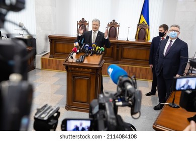 KYIV, UKRAINE - Jan. 28, 2022: Fifth president of Ukraine, Petro Poroshenko in the appellate court of the city of Kiev on a fabricated case of high treason.