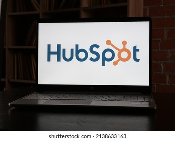 Kyiv, Ukraine - July 03, 2021. Hubspot is shown on a photo using the logo of company and text
