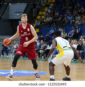KYIV, UKRAINE - JULY 1, 2018: Davis Bertans of Latvia in action during the FIBA World Cup 2019 European Qualifiers game Ukraine v Latvia at Palace of Sports in Kyiv. Latvia won 93-71