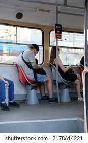 Kyiv, Ukraine - July 14 2022: people sitting inside a tramway - Shutterstock ID 2178614221