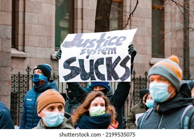 Kyiv, Ukraine - Jun 25, 2022: A People Protesting And Holding A Banner 