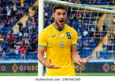 KYIV, UKRAINE - JUNE 07, 2021: Roman Yaremchuk (9) The football match Ukraine vs Cyprus 