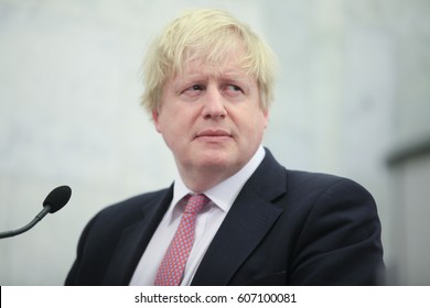 KYIV, UKRAINE - MARCH 1, 2017: Boris Johnson, Secretary of State for Foreign Affairs of UK, takes a speech during Joint press conference of Foreign Ministers of Ukraine, UK and Poland 