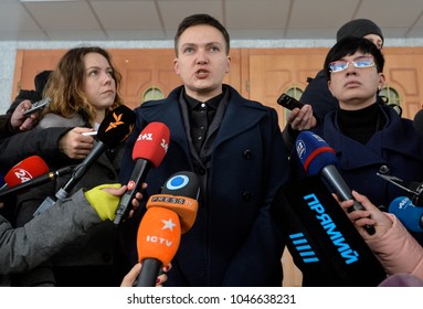 KYIV, UKRAINE- March 15, 2018: Ukrainian Lawmaker  Nadiya  Savchenko  Speaks To The Media In Kiev