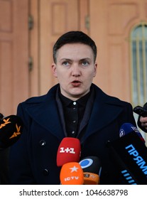 KYIV, UKRAINE- March 15, 2018: Ukrainian Lawmaker  Nadiya  Savchenko  Speaks To The Media In Kiev