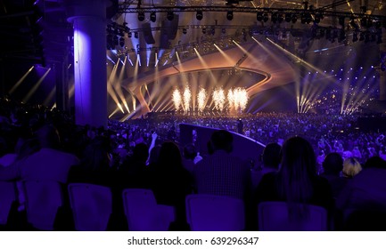 KYIV, UKRAINE - MAY 13, 2017: A View Of Main Stage Of ESC (EUROVISION) Eurovision Song Contest 2017